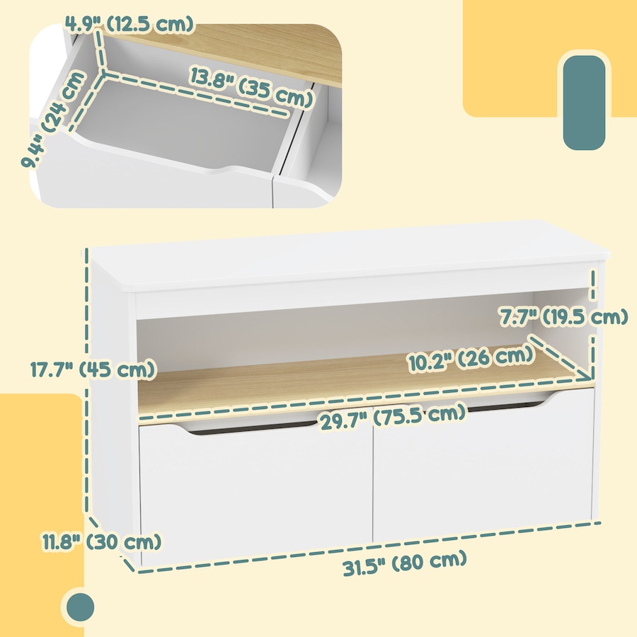 Image 976803_ALTMORE2.jpg, Product 976-803 / Price $109.99, Qaba Kids Bookshelf with 2 Drawers, Large Tabletop, Storage Shelf, White from Qaba on TSC.ca's Home & Garden department