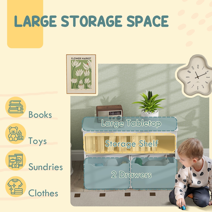 Image 976803_ALTMORE3.jpg, Product 976-803 / Price $109.99, Qaba Kids Bookshelf with 2 Drawers, Large Tabletop, Storage Shelf, White from Qaba on TSC.ca's Home & Garden department
