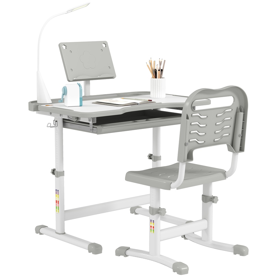 Image 976805.jpg, Product 976-805 / Price $144.99, Qaba Kids Desk and Chair Set Height Adjustable Student Writing Desk, Grey from Qaba on TSC.ca's Home & Garden department