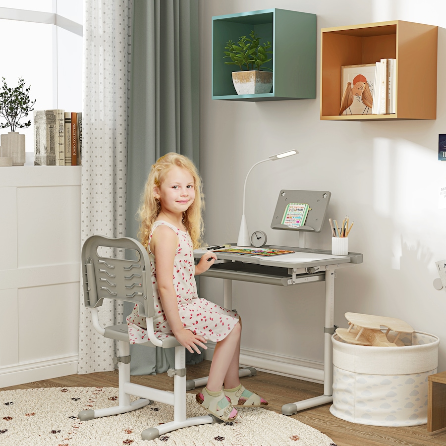 Image 976805_ALTMORE1.jpg, Product 976-805 / Price $144.99, Qaba Kids Desk and Chair Set Height Adjustable Student Writing Desk, Grey from Qaba on TSC.ca's Home & Garden department