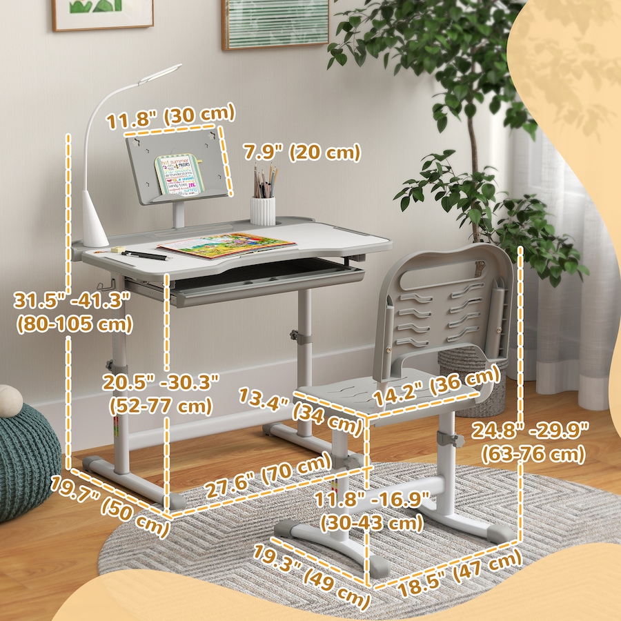 Image 976805_ALTMORE2.jpg, Product 976-805 / Price $144.99, Qaba Kids Desk and Chair Set Height Adjustable Student Writing Desk, Grey from Qaba on TSC.ca's Home & Garden department