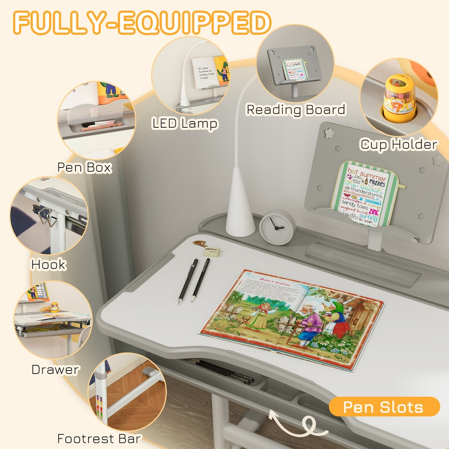Image 976805_ALTMORE4.jpg, Product 976-805 / Price $144.99, Qaba Kids Desk and Chair Set Height Adjustable Student Writing Desk, Grey from Qaba on TSC.ca's Home & Garden department