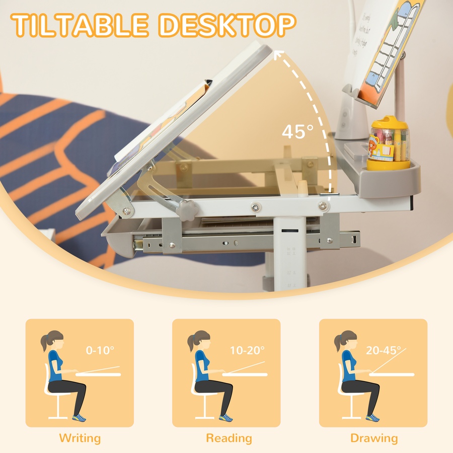 Image 976805_ALTMORE6.jpg, Product 976-805 / Price $144.99, Qaba Kids Desk and Chair Set Height Adjustable Student Writing Desk, Grey from Qaba on TSC.ca's Home & Garden department