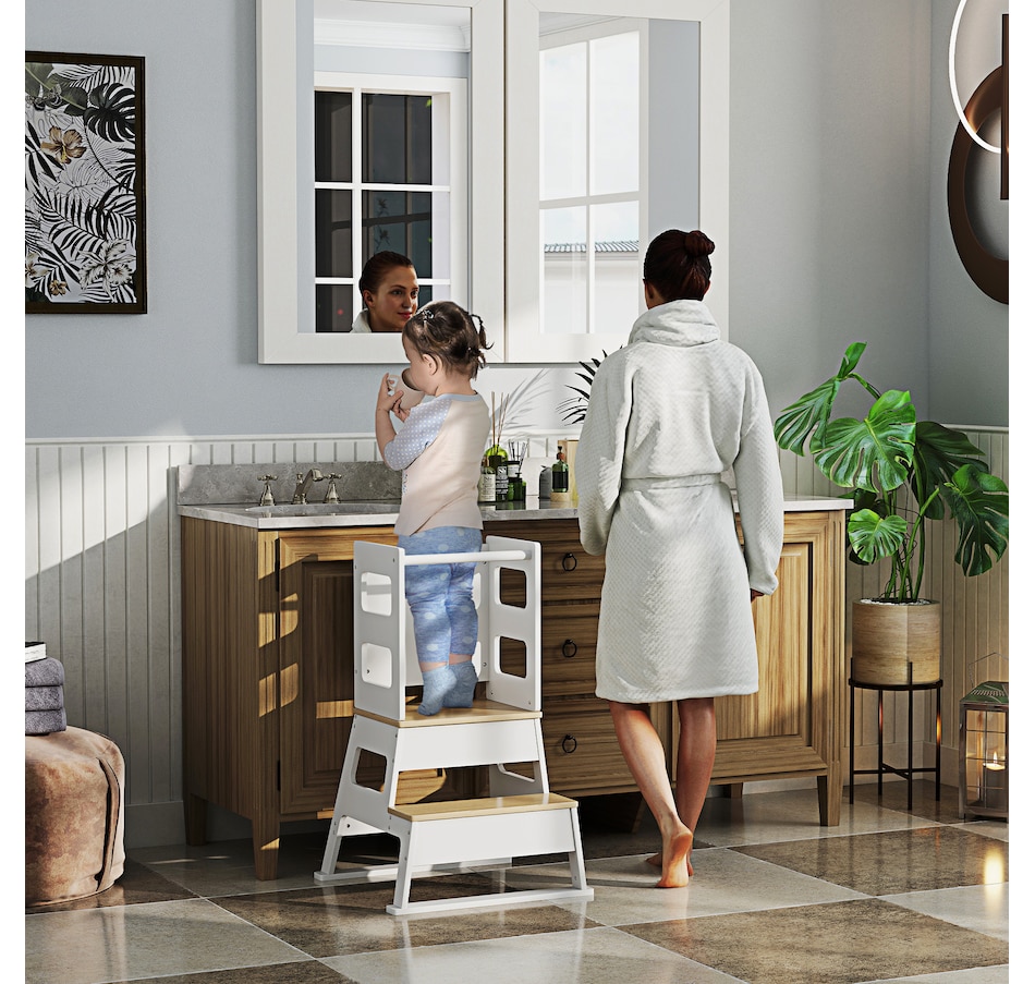 Image 976806_ALTMORE1.jpg, Product 976-806 / Price $86.99, Qaba 2 in 1 Toddler Tower Kitchen Helper w/ Chalkboard, Safety Rail, White from Qaba on TSC.ca's Home & Garden department