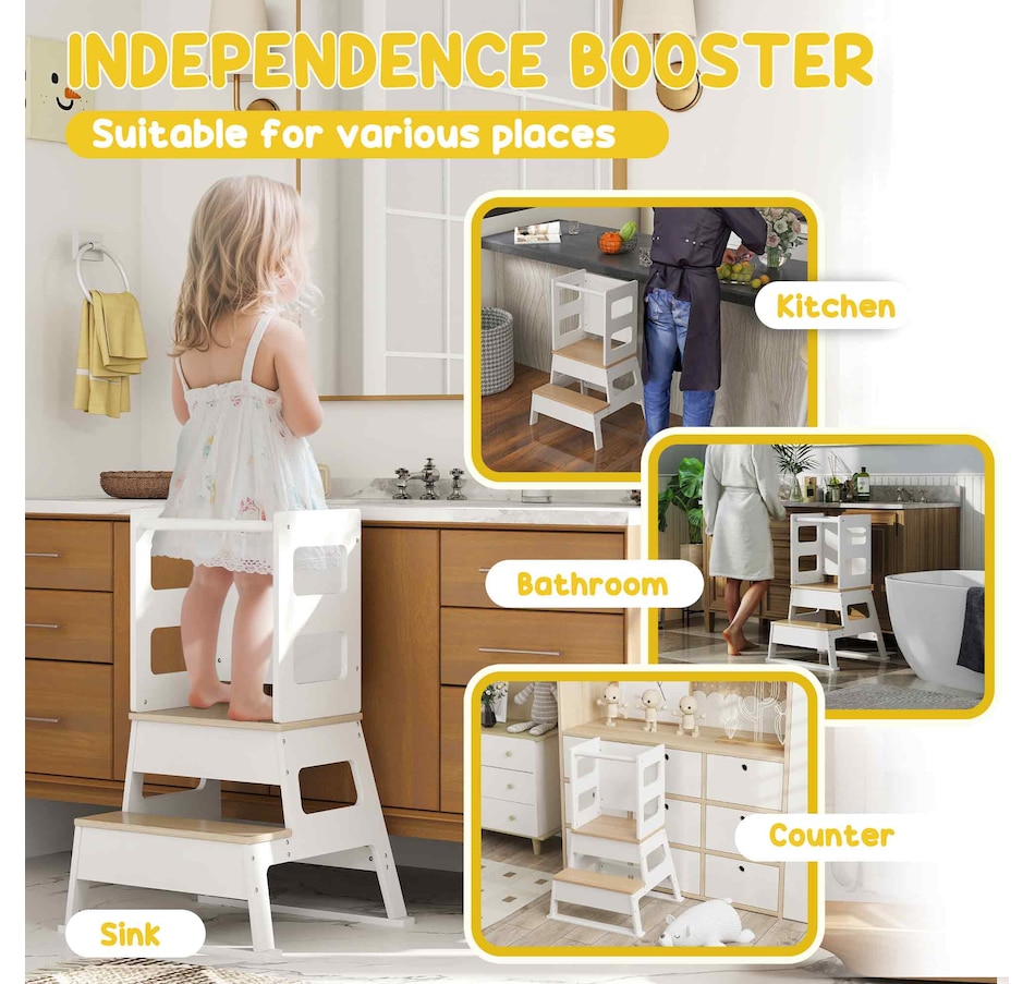 Image 976806_ALTMORE3.jpg, Product 976-806 / Price $86.99, Qaba 2 in 1 Toddler Tower Kitchen Helper w/ Chalkboard, Safety Rail, White from Qaba on TSC.ca's Home & Garden department
