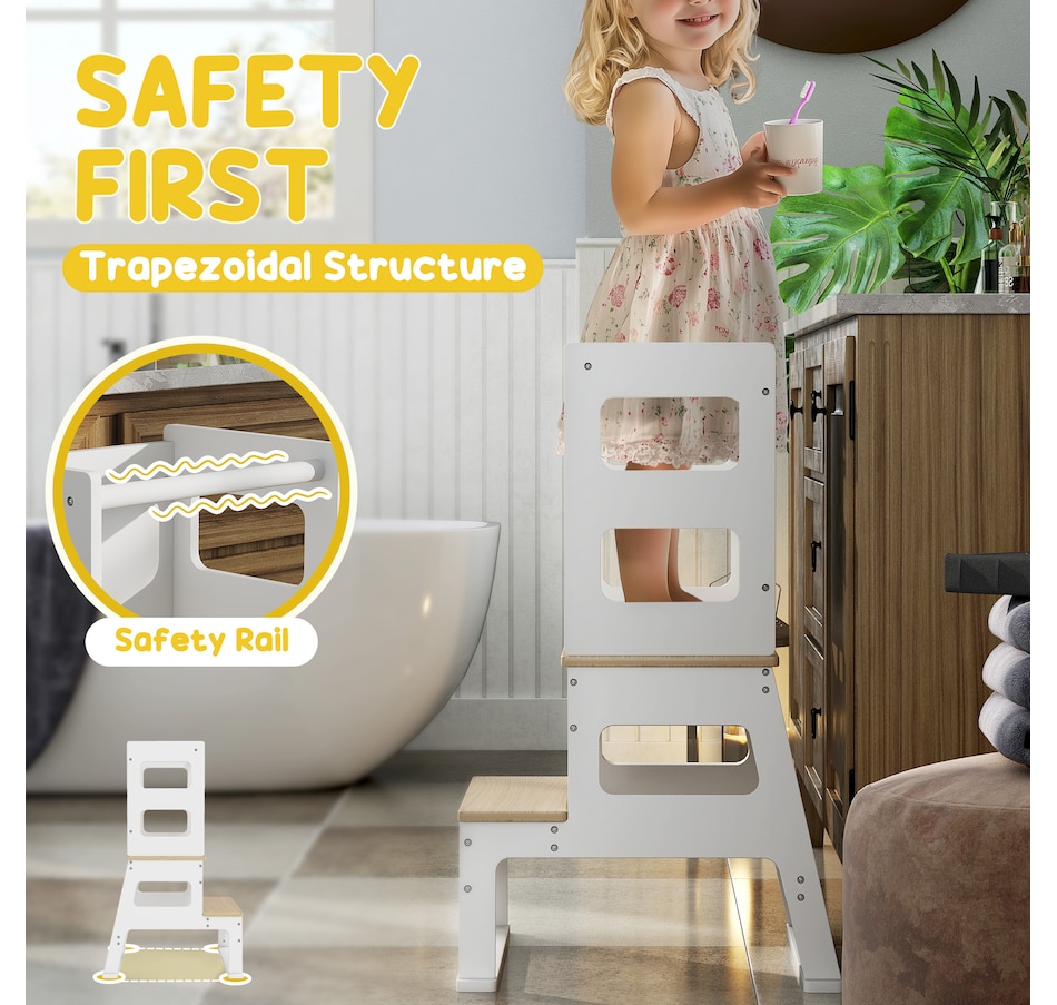 Image 976806_ALTMORE5.jpg, Product 976-806 / Price $86.99, Qaba 2 in 1 Toddler Tower Kitchen Helper w/ Chalkboard, Safety Rail, White from Qaba on TSC.ca's Home & Garden department