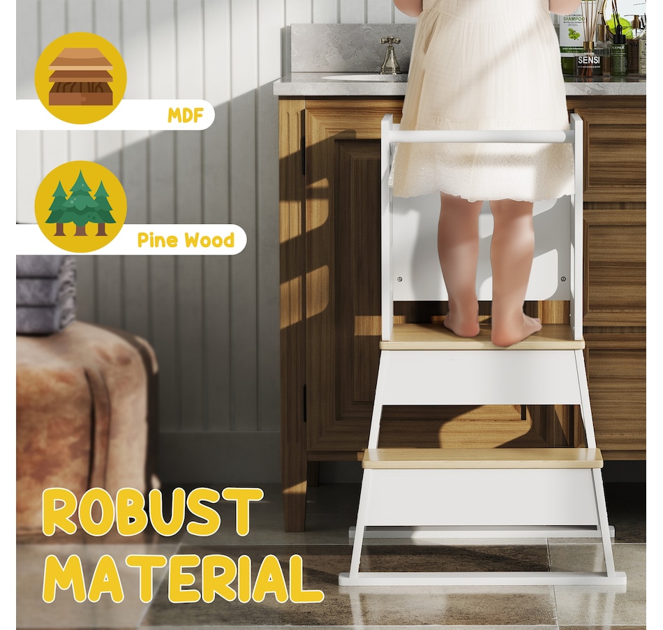 Image 976806_ALTMORE6.jpg, Product 976-806 / Price $86.99, Qaba 2 in 1 Toddler Tower Kitchen Helper w/ Chalkboard, Safety Rail, White from Qaba on TSC.ca's Home & Garden department