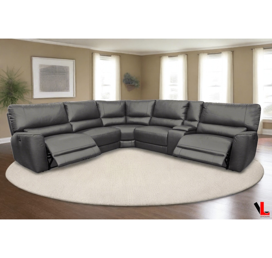 Image 976841.png, Product 976-841 / Price $4,359.99, Levoluxe Atlas Corner Sectional Sofa with Console, 2 Power Recliners and 2 Manual Recliners in Ryder Grey Leather Match from Levoluxe on TSC.ca's Home & Garden department