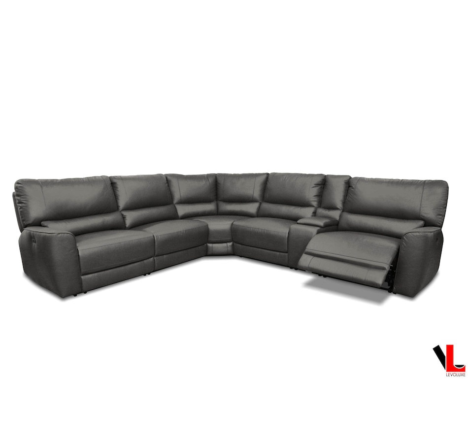 Image 976841_ALTMORE3.jpg, Product 976-841 / Price $4,359.99, Levoluxe Atlas Corner Sectional Sofa with Console, 2 Power Recliners and 2 Manual Recliners in Ryder Grey Leather Match from Levoluxe on TSC.ca's Home & Garden department
