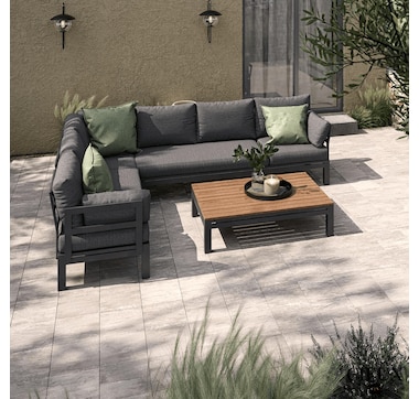 CIEUX Bordeaux Outdoor Patio Aluminum Metal L-Shaped Corner Sectional with Adjustable Seat in Grey