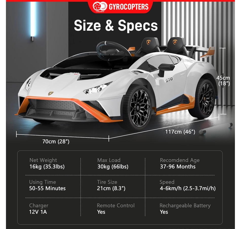 Image 978823_ALTMORE11.jpg, Product 978-823 / Price $299.99, Lamborghini Kids Two-Seater Huracan STO Ride-on Car | Two Seater from IMGadgets on TSC.ca's Toys & Hobbies department