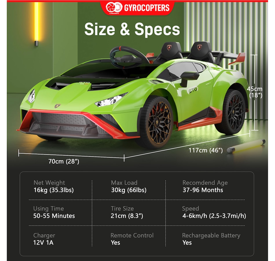 Image 978823_ALTMORE13.jpg, Product 978-823 / Price $299.99, Lamborghini Kids Two-Seater Huracan STO Ride-on Car | Two Seater from IMGadgets on TSC.ca's Toys & Hobbies department