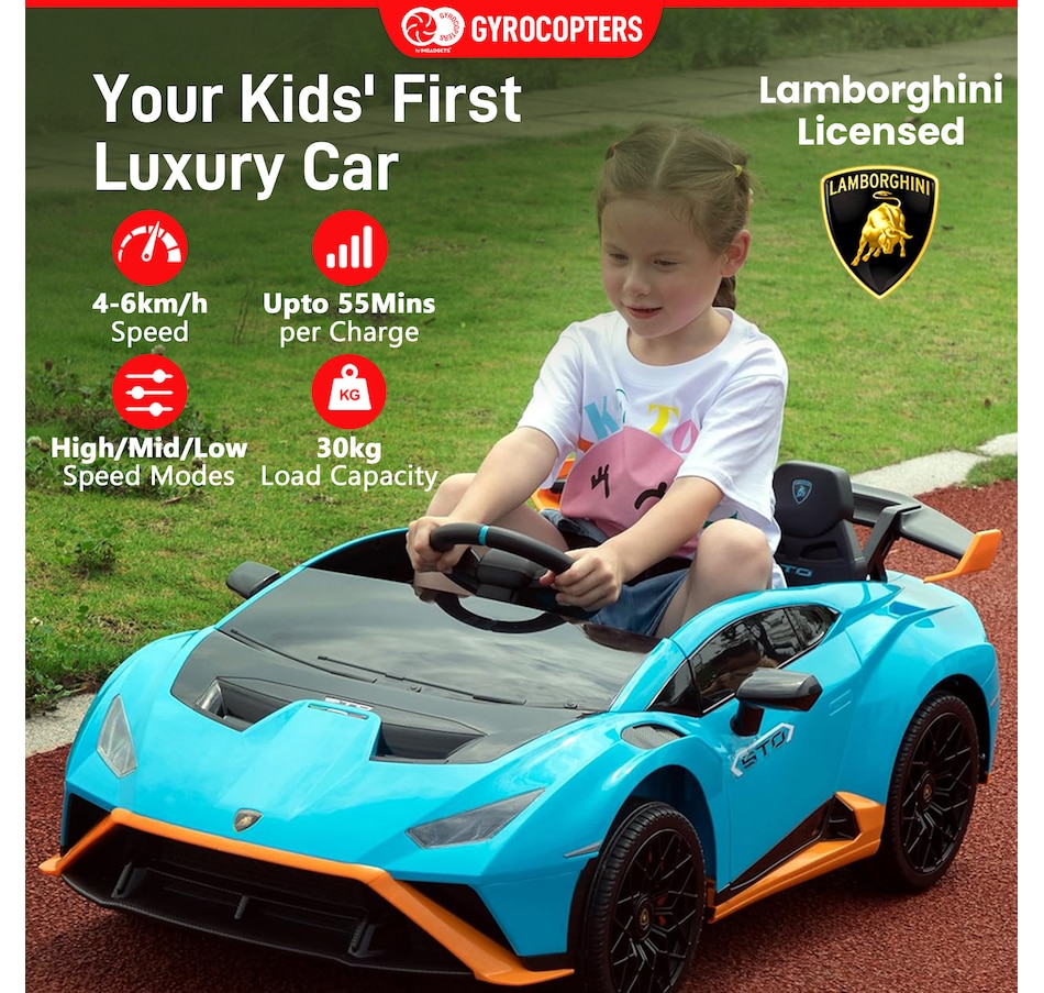 Image 978823_ALTMORE7.jpg, Product 978-823 / Price $349.99, Lamborghini Kids Two-seater Huracan STO Ride on car | Verde Ermes | Speed: up to 6 km/h | Run time Up to 55 Minutes | Remote Control | Interactive Play | Realistic Sounds | Safe Design | LED Lights | Functional opening doors | 12V Rechargeable Battery from IMGadgets on TSC.ca's Toys & Hobbies department
