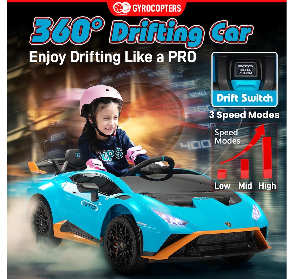 Image 978823_ALTMORE8.jpg, Product 978-823 / Price $349.99, Lamborghini Kids Two-seater Huracan STO Ride on car | Verde Ermes | Speed: up to 6 km/h | Run time Up to 55 Minutes | Remote Control | Interactive Play | Realistic Sounds | Safe Design | LED Lights | Functional opening doors | 12V Rechargeable Battery from IMGadgets on TSC.ca's Toys & Hobbies department