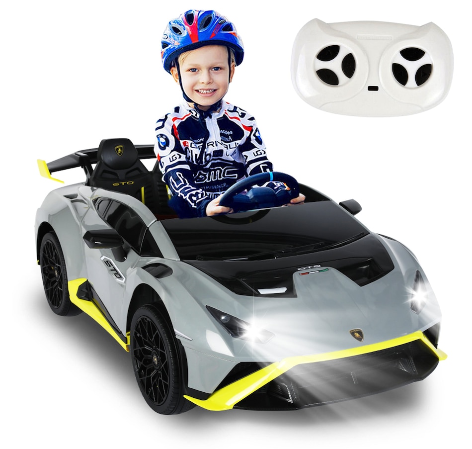 Image 978823_ST01.jpg, Product 978-823 / Price $349.99, Lamborghini Kids Two-seater Huracan STO Ride on car | Verde Ermes | Speed: up to 6 km/h | Run time Up to 55 Minutes | Remote Control | Interactive Play | Realistic Sounds | Safe Design | LED Lights | Functional opening doors | 12V Rechargeable Battery from IMGadgets on TSC.ca's Toys & Hobbies department