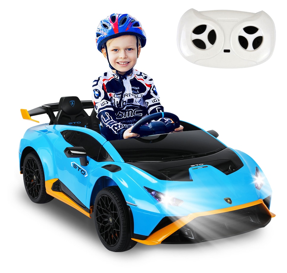 Image 978823_ST03.jpg, Product 978-823 / Price $349.99, Lamborghini Kids Two-seater Huracan STO Ride on car | Verde Ermes | Speed: up to 6 km/h | Run time Up to 55 Minutes | Remote Control | Interactive Play | Realistic Sounds | Safe Design | LED Lights | Functional opening doors | 12V Rechargeable Battery from IMGadgets on TSC.ca's Toys & Hobbies department