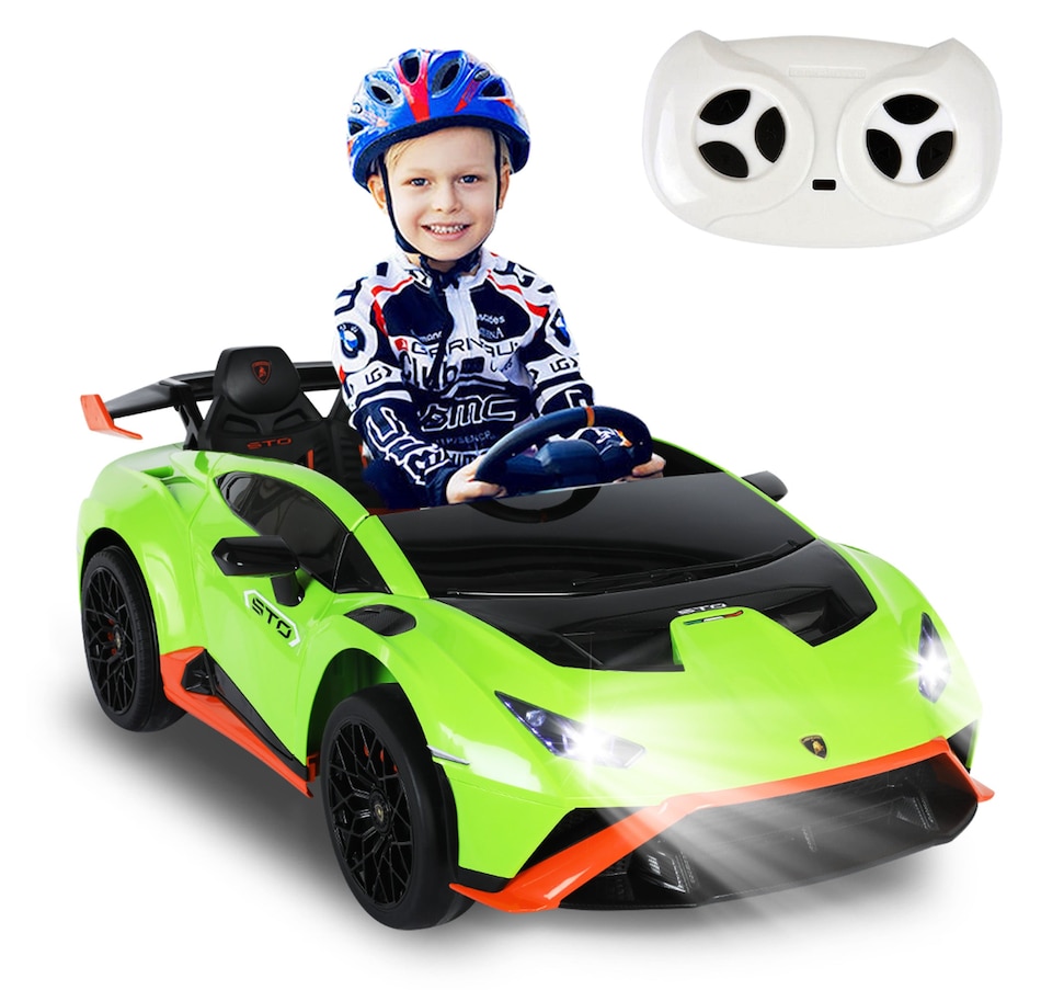 Image 978823_ST04.jpg, Product 978-823 / Price $349.99, Lamborghini Kids Two-seater Huracan STO Ride on car | Verde Ermes | Speed: up to 6 km/h | Run time Up to 55 Minutes | Remote Control | Interactive Play | Realistic Sounds | Safe Design | LED Lights | Functional opening doors | 12V Rechargeable Battery from IMGadgets on TSC.ca's Toys & Hobbies department