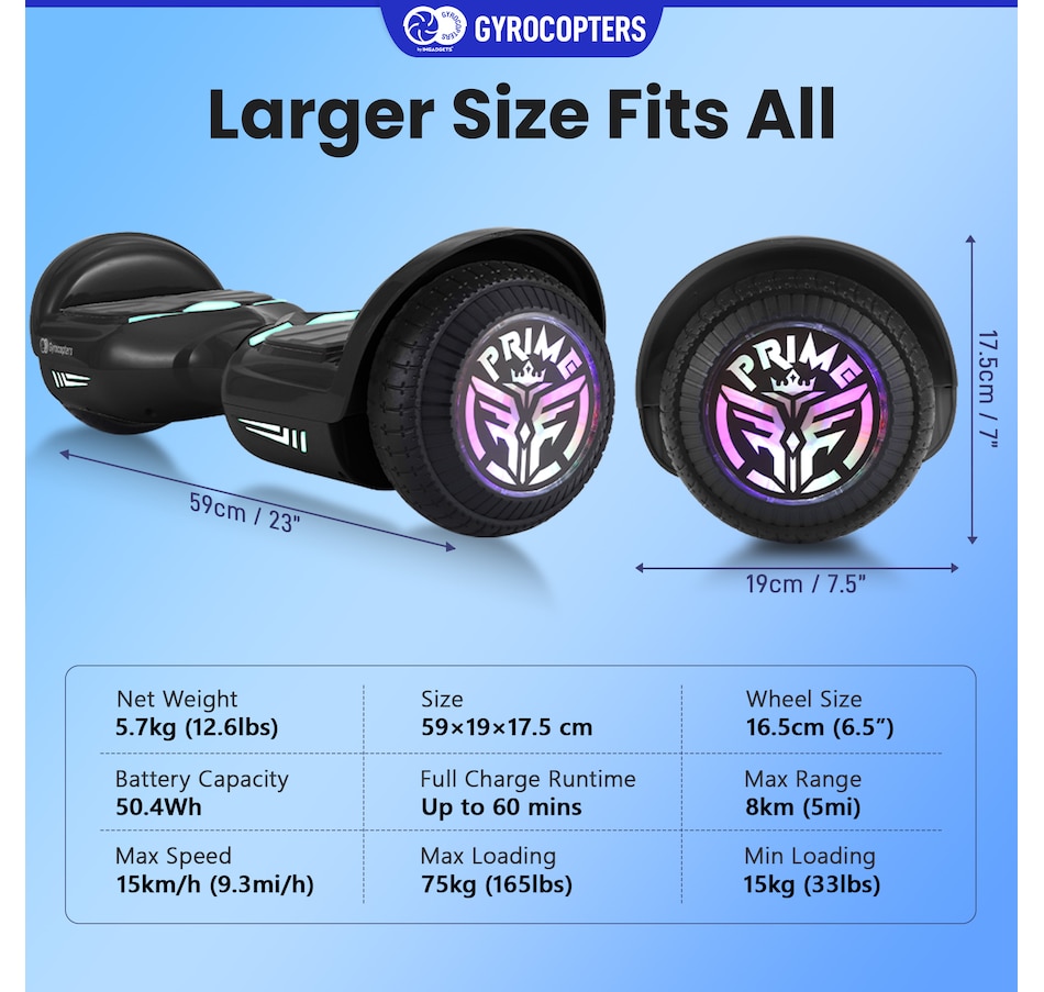 Image 978824_ALTMORE11.jpg, Product 978-824 / Price $219.99 - $229.99, Gyrocopters Prime All New 2025 Hoverboard | Speed up to 15km/h | 300W Powerful Motor | 6.5” LED wheels | 165 lbs weight capacity | UL2272 certified with Wireless Music Speaker offering a range up to 8 km (RED) from Gyrocopters on TSC.ca's Health & Fitness department