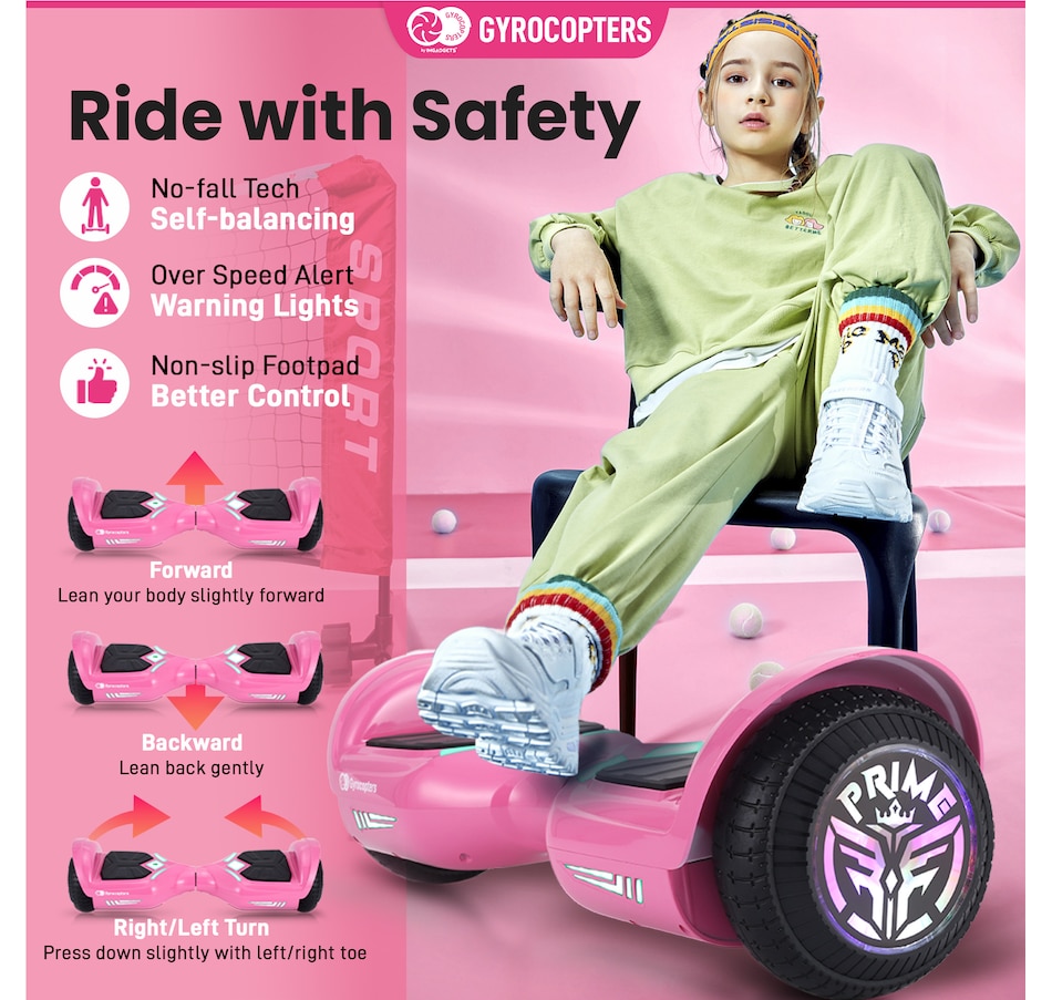 Image 978824_ALTMORE13.jpg, Product 978-824 / Price $219.99 - $229.99, Gyrocopters Prime All New 2025 Hoverboard | Speed up to 15km/h | 300W Powerful Motor | 6.5” LED wheels | 165 lbs weight capacity | UL2272 certified with Wireless Music Speaker offering a range up to 8 km (RED) from Gyrocopters on TSC.ca's Health & Fitness department