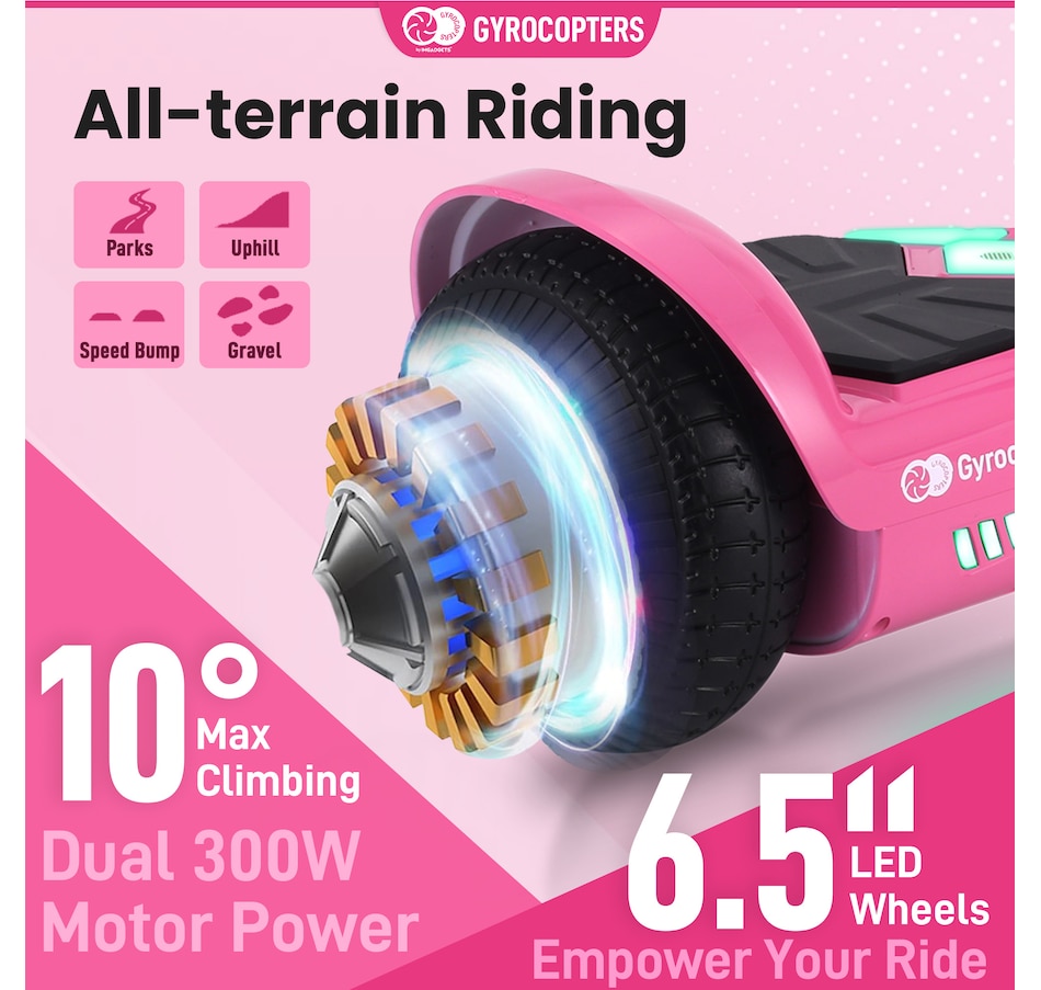 Image 978824_ALTMORE14.jpg, Product 978-824 / Price $219.99 - $229.99, Gyrocopters Prime All New 2025 Hoverboard | Speed up to 15km/h | 300W Powerful Motor | 6.5” LED wheels | 165 lbs weight capacity | UL2272 certified with Wireless Music Speaker offering a range up to 8 km (RED) from Gyrocopters on TSC.ca's Health & Fitness department