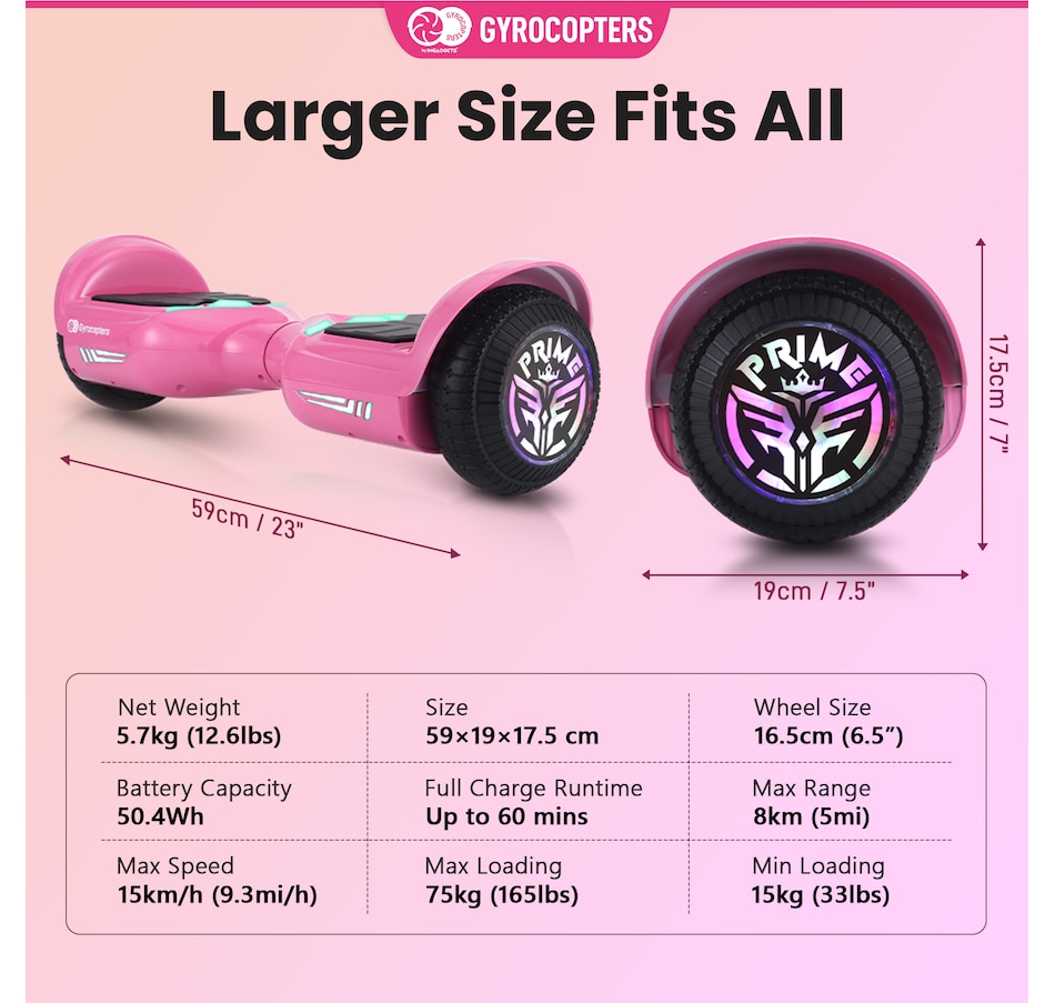 Image 978824_ALTMORE17.jpg, Product 978-824 / Price $219.99 - $229.99, Gyrocopters Prime All New 2025 Hoverboard | Speed up to 15km/h | 300W Powerful Motor | 6.5” LED wheels | 165 lbs weight capacity | UL2272 certified with Wireless Music Speaker offering a range up to 8 km (RED) from Gyrocopters on TSC.ca's Health & Fitness department