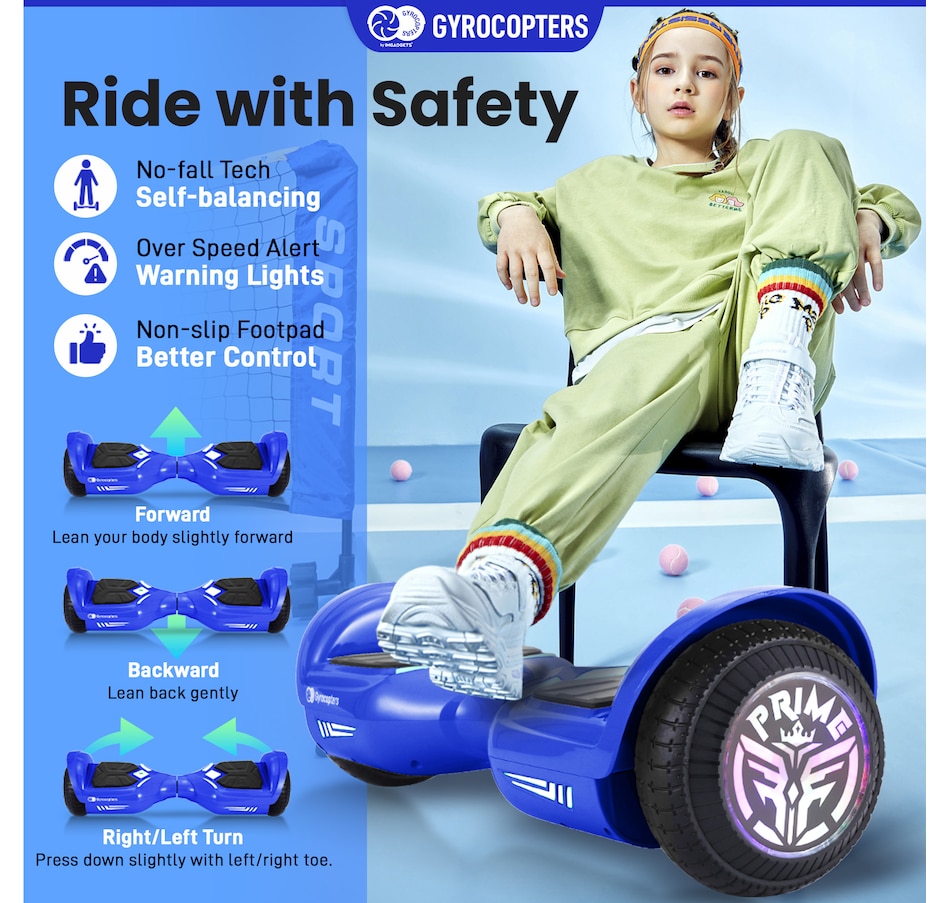 Image 978824_ALTMORE19.jpg, Product 978-824 / Price $219.99 - $229.99, Gyrocopters Prime All New 2025 Hoverboard | Speed up to 15km/h | 300W Powerful Motor | 6.5” LED wheels | 165 lbs weight capacity | UL2272 certified with Wireless Music Speaker offering a range up to 8 km (RED) from Gyrocopters on TSC.ca's Health & Fitness department