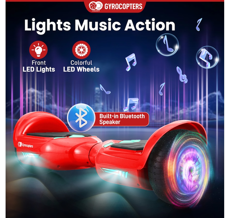 Image 978824_ALTMORE2.jpg, Product 978-824 / Price $219.99 - $229.99, Gyrocopters Prime All New 2025 Hoverboard | Speed up to 15km/h | 300W Powerful Motor | 6.5” LED wheels | 165 lbs weight capacity | UL2272 certified with Wireless Music Speaker offering a range up to 8 km (RED) from Gyrocopters on TSC.ca's Health & Fitness department