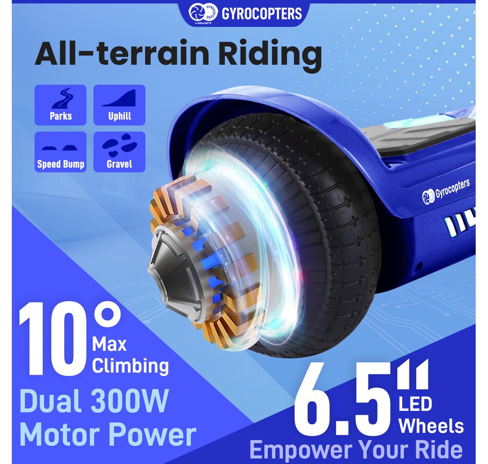 Image 978824_ALTMORE21.jpg, Product 978-824 / Price $219.99 - $229.99, Gyrocopters Prime All New 2025 Hoverboard | Speed up to 15km/h | 300W Powerful Motor | 6.5” LED wheels | 165 lbs weight capacity | UL2272 certified with Wireless Music Speaker offering a range up to 8 km (RED) from Gyrocopters on TSC.ca's Health & Fitness department