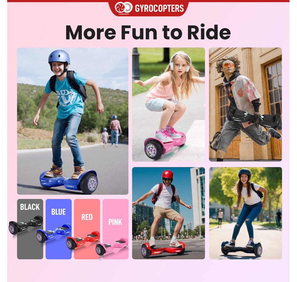 Image 978824_ALTMORE6.jpg, Product 978-824 / Price $219.99 - $229.99, Gyrocopters Prime All New 2025 Hoverboard | Speed up to 15km/h | 300W Powerful Motor | 6.5” LED wheels | 165 lbs weight capacity | UL2272 certified with Wireless Music Speaker offering a range up to 8 km (RED) from Gyrocopters on TSC.ca's Health & Fitness department