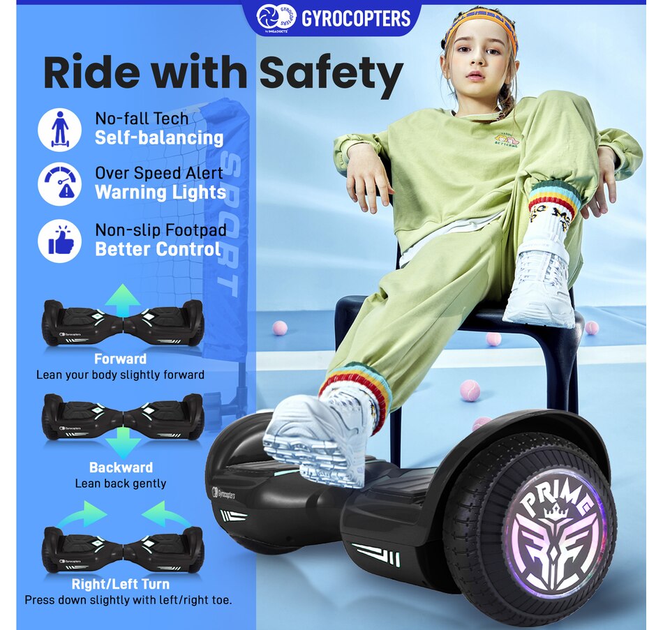 Image 978824_ALTMORE7.jpg, Product 978-824 / Price $219.99 - $229.99, Gyrocopters Prime All New 2025 Hoverboard | Speed up to 15km/h | 300W Powerful Motor | 6.5” LED wheels | 165 lbs weight capacity | UL2272 certified with Wireless Music Speaker offering a range up to 8 km (RED) from Gyrocopters on TSC.ca's Health & Fitness department