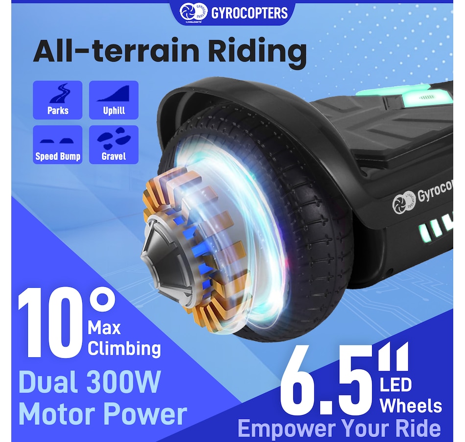 Image 978824_ALTMORE9.jpg, Product 978-824 / Price $219.99 - $229.99, Gyrocopters Prime All New 2025 Hoverboard | Speed up to 15km/h | 300W Powerful Motor | 6.5” LED wheels | 165 lbs weight capacity | UL2272 certified with Wireless Music Speaker offering a range up to 8 km (RED) from Gyrocopters on TSC.ca's Health & Fitness department