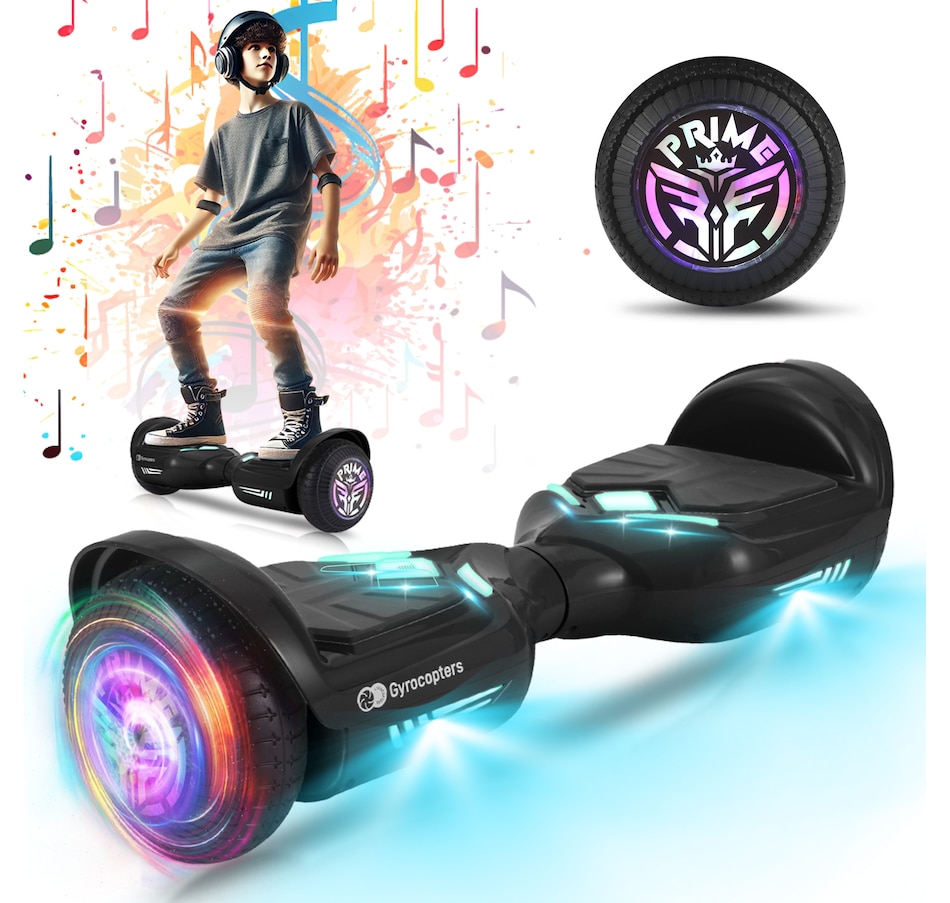 Image 978824_ST02.jpg, Product 978-824 / Price $219.99 - $229.99, Gyrocopters Prime All New 2025 Hoverboard | Speed up to 15km/h | 300W Powerful Motor | 6.5” LED wheels | 165 lbs weight capacity | UL2272 certified with Wireless Music Speaker offering a range up to 8 km (RED) from Gyrocopters on TSC.ca's Health & Fitness department