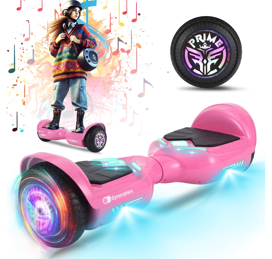 Image 978824_ST03.jpg, Product 978-824 / Price $219.99 - $229.99, Gyrocopters Prime All New 2025 Hoverboard | Speed up to 15km/h | 300W Powerful Motor | 6.5” LED wheels | 165 lbs weight capacity | UL2272 certified with Wireless Music Speaker offering a range up to 8 km (RED) from Gyrocopters on TSC.ca's Health & Fitness department