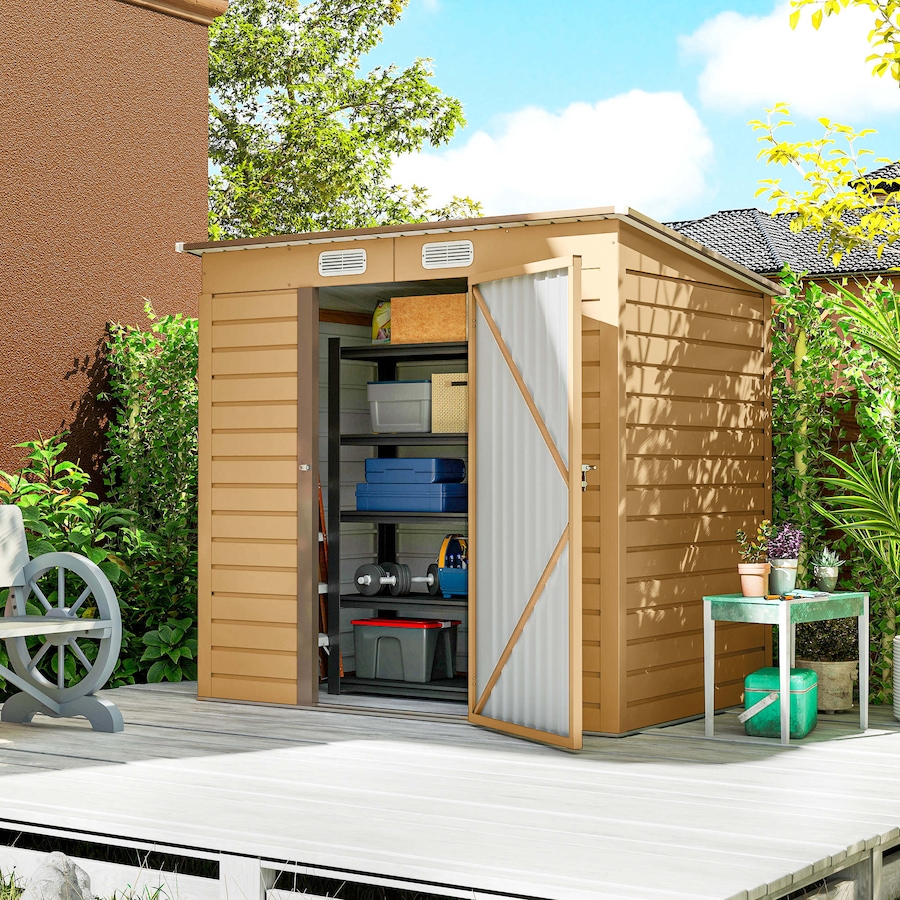 Image 980664_ALTMORE1.jpg, Product 980-664 / Price $289.99, Outsunny 6 x 4FT Metal Garden Storage Shed with 2 Vents, Yellow from Outsunny on TSC.ca's Home & Garden department