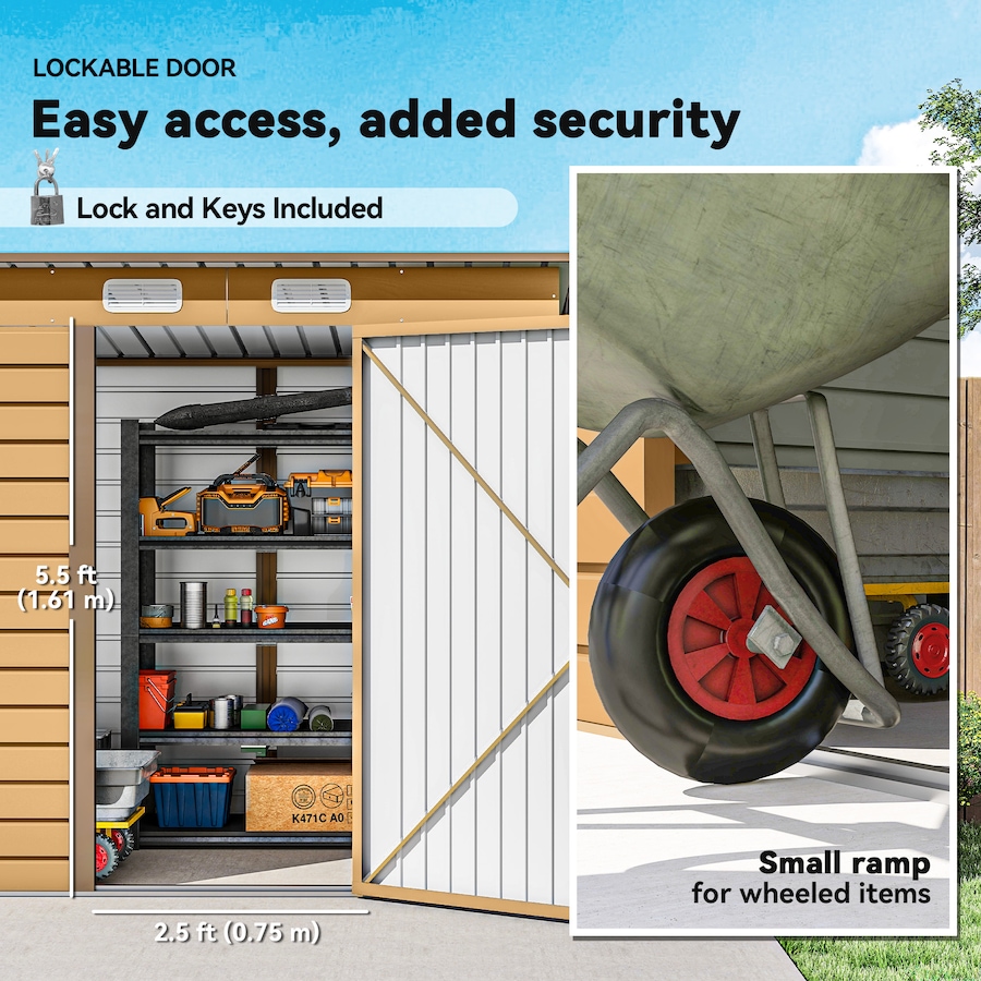 Image 980664_ALTMORE5.jpg, Product 980-664 / Price $289.99, Outsunny 6 x 4FT Metal Garden Storage Shed with 2 Vents, Yellow from Outsunny on TSC.ca's Home & Garden department