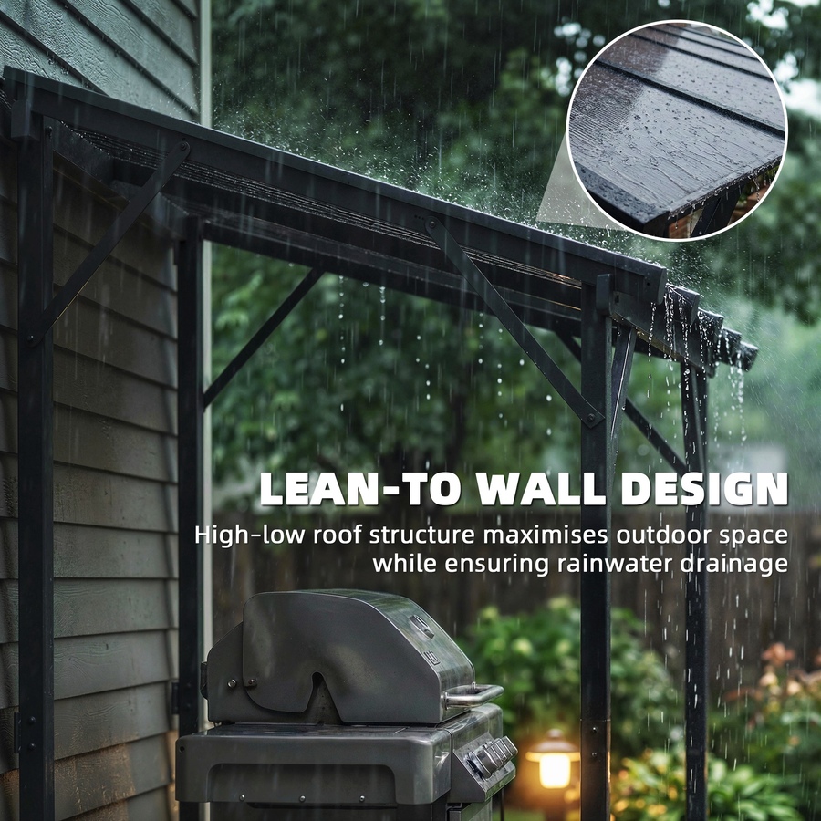 Image 980667_ALTMORE3.jpg, Product 980-667 / Price $309.99, Outsunny 8' x 5' Grill Gazebo Lean-to Pergola with Polycarbonate Roof from Outsunny on TSC.ca's Home & Garden department
