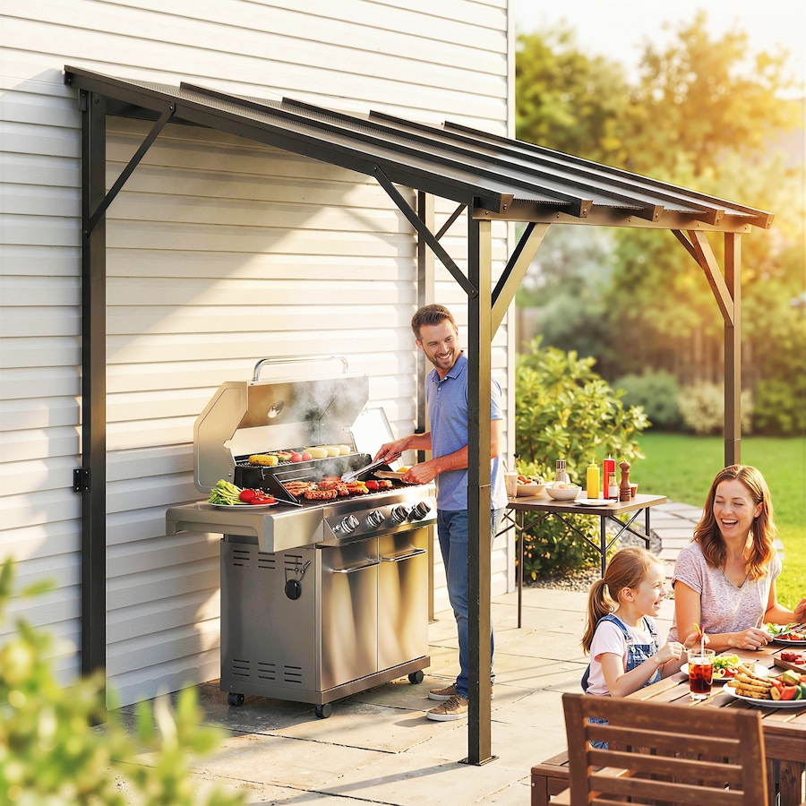 Image 980667_ALTMORE7.jpg, Product 980-667 / Price $309.99, Outsunny 8' x 5' Grill Gazebo Lean-to Pergola with Polycarbonate Roof from Outsunny on TSC.ca's Home & Garden department