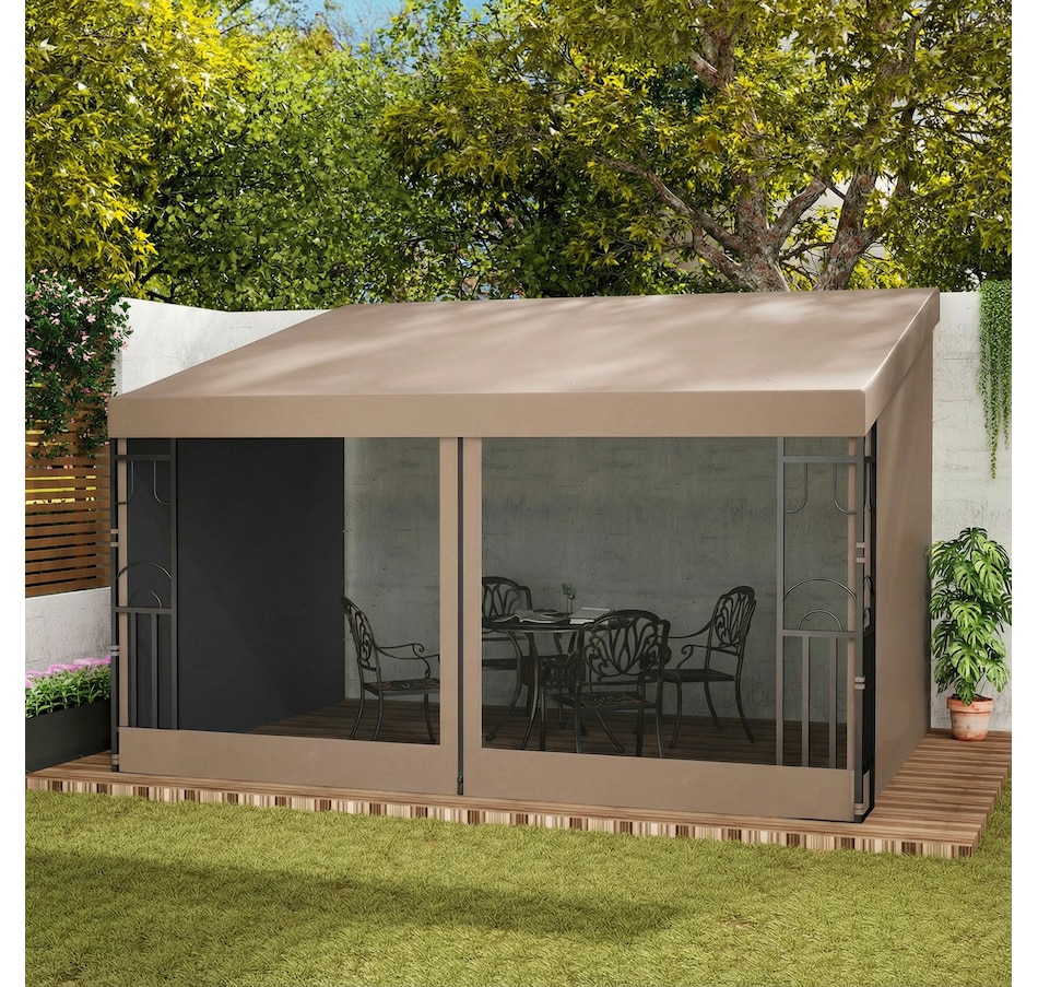 Image 980668_ALTMORE1.jpg, Product 980-668 / Price $309.99, Outsunny 10' x 13' Wall Mounted Pergola Gazebo with Curtains and Nettings from Outsunny on TSC.ca's Home & Garden department