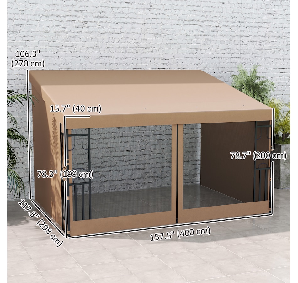 Image 980668_ALTMORE2.jpg, Product 980-668 / Price $309.99, Outsunny 10' x 13' Wall Mounted Pergola Gazebo with Curtains and Nettings from Outsunny on TSC.ca's Home & Garden department