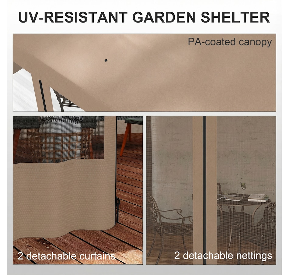 Image 980668_ALTMORE4.jpg, Product 980-668 / Price $309.99, Outsunny 10' x 13' Wall Mounted Pergola Gazebo with Curtains and Nettings from Outsunny on TSC.ca's Home & Garden department