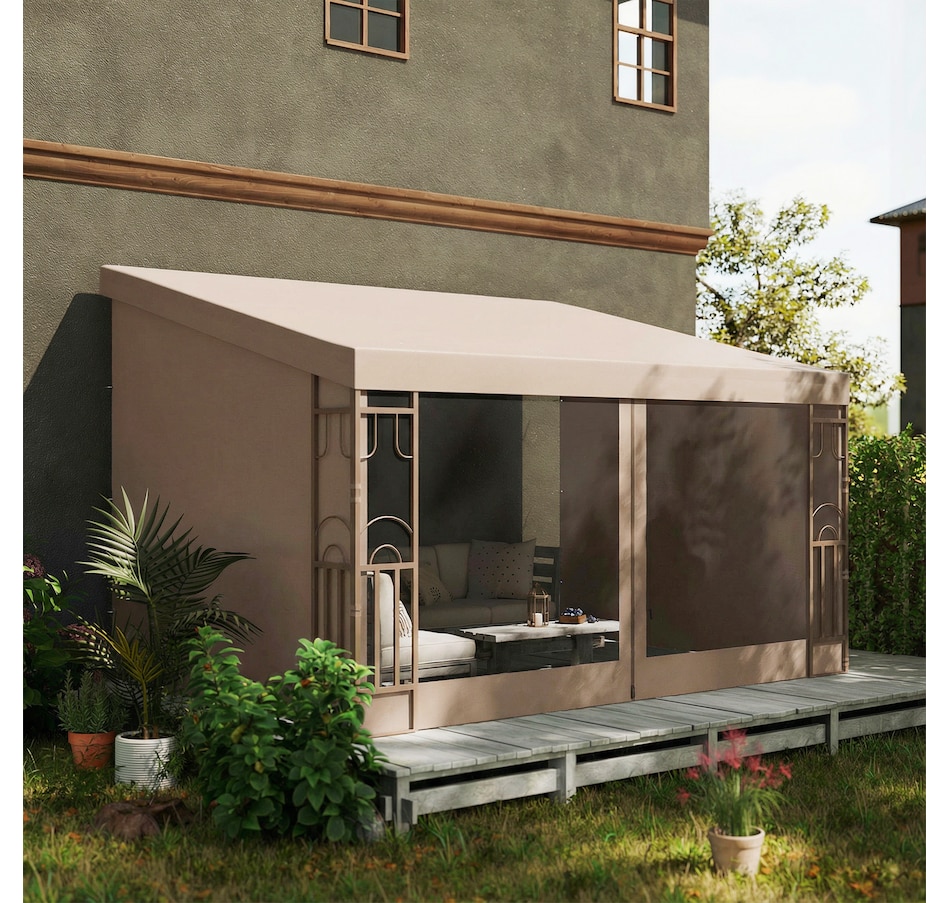 Image 980668_ALTMORE6.jpg, Product 980-668 / Price $309.99, Outsunny 10' x 13' Wall Mounted Pergola Gazebo with Curtains and Nettings from Outsunny on TSC.ca's Home & Garden department