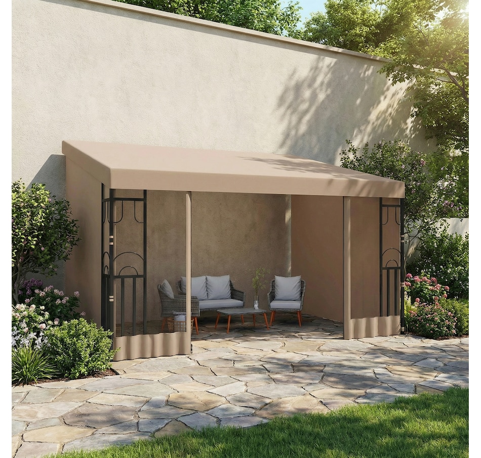 Image 980668_ALTMORE7.jpg, Product 980-668 / Price $309.99, Outsunny 10' x 13' Wall Mounted Pergola Gazebo with Curtains and Nettings from Outsunny on TSC.ca's Home & Garden department