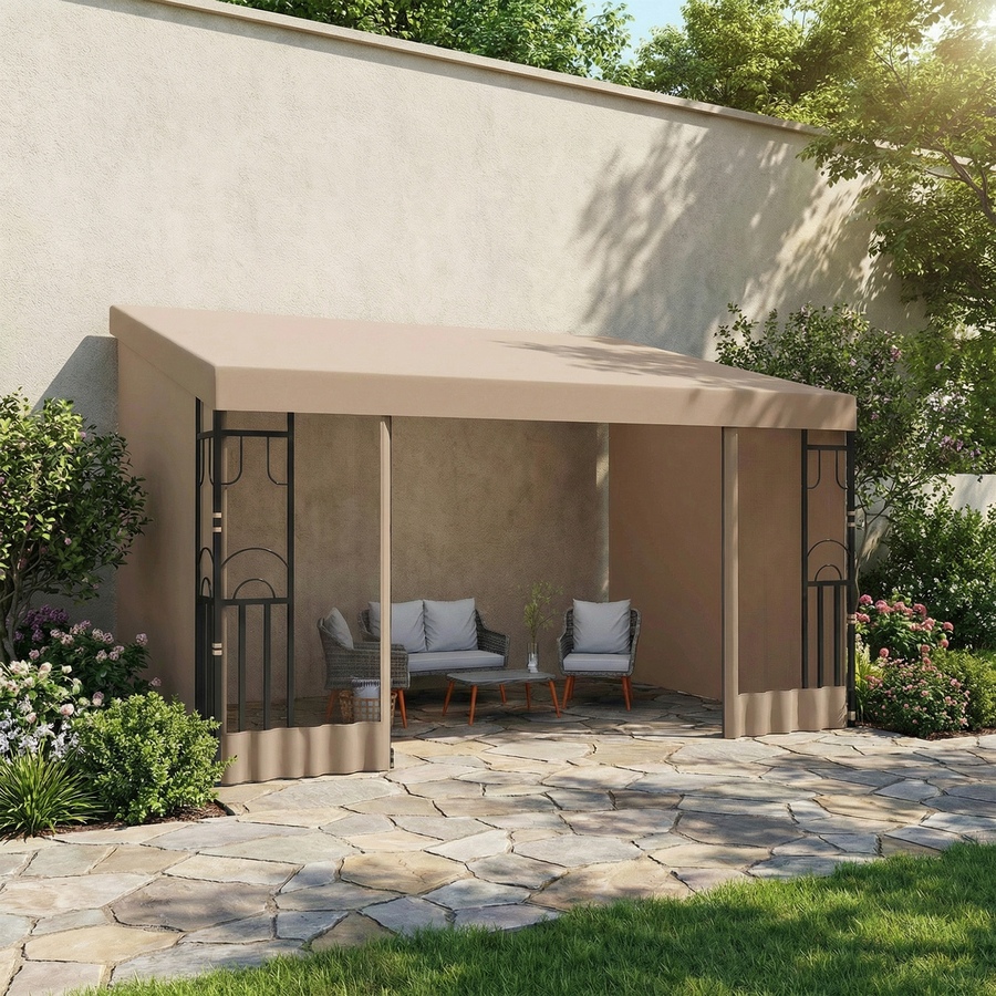 Image 980668_ALTMORE7.jpg, Product 980-668 / Price $249.99, Outsunny 10' x 13' Wall Mounted Pergola Gazebo with Curtains and Nettings from Outsunny on TSC.ca's Home & Garden department