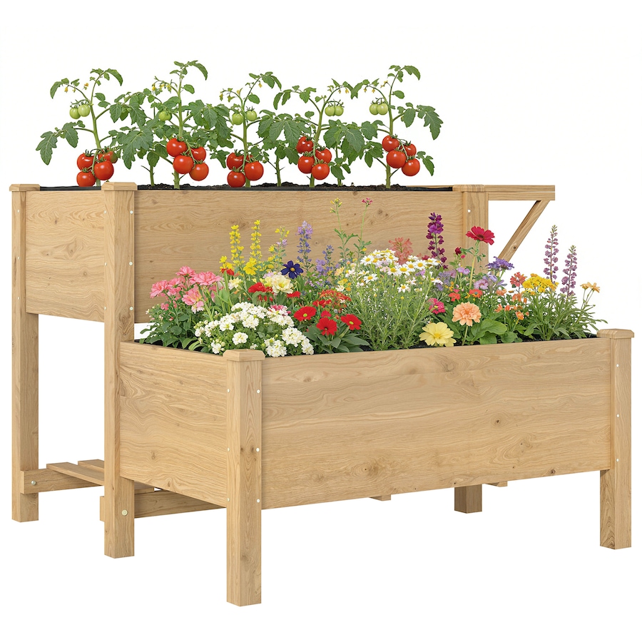 Image 980677.jpg, Product 980-677 / Price $169.99, Outsunny Wooden Raised Garden Bed, 2-Tier Raised Planter with Shelf from Outsunny on TSC.ca's Home & Garden department