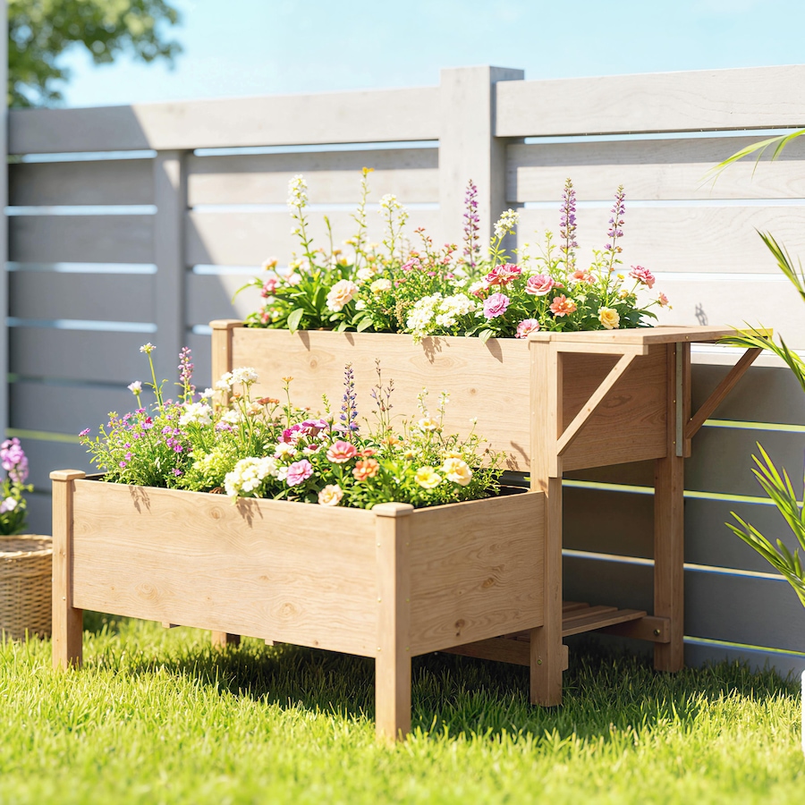 Image 980677_ALTMORE1.jpg, Product 980-677 / Price $169.99, Outsunny Wooden Raised Garden Bed, 2-Tier Raised Planter with Shelf from Outsunny on TSC.ca's Home & Garden department