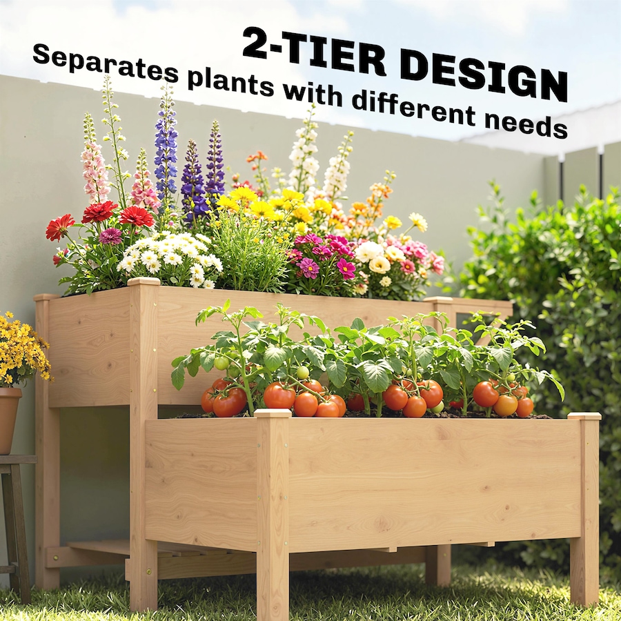 Image 980677_ALTMORE3.jpg, Product 980-677 / Price $169.99, Outsunny Wooden Raised Garden Bed, 2-Tier Raised Planter with Shelf from Outsunny on TSC.ca's Home & Garden department