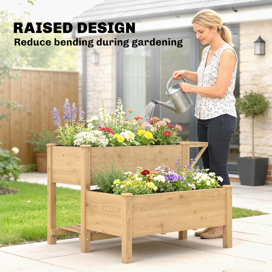 Image 980677_ALTMORE5.jpg, Product 980-677 / Price $169.99, Outsunny Wooden Raised Garden Bed, 2-Tier Raised Planter with Shelf from Outsunny on TSC.ca's Home & Garden department