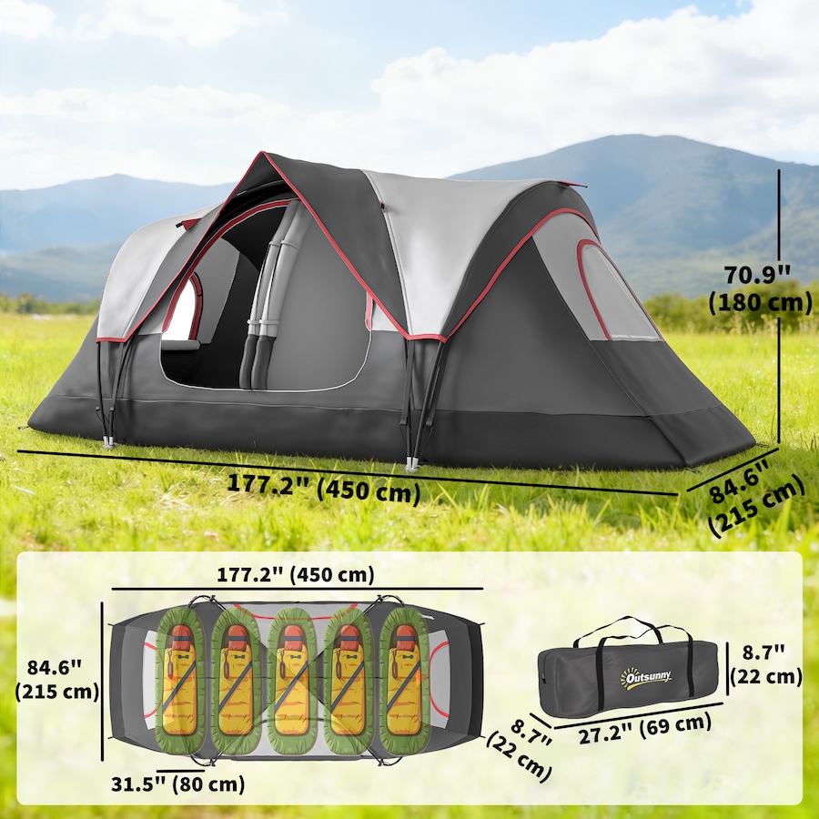 Image 980683_ALTMORE11.jpg, Product 980-683 / Price $152.99 - $169.99, Outsunny 2 Bedroom Camping Tent for 6-8 Person, Large Family Tent from Outsunny on TSC.ca's Health & Fitness department