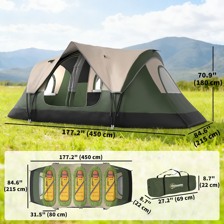 Image 980683_ALTMORE2.jpg, Product 980-683 / Price $152.99 - $169.99, Outsunny 2 Bedroom Camping Tent for 6-8 Person, Large Family Tent from Outsunny on TSC.ca's Health & Fitness department
