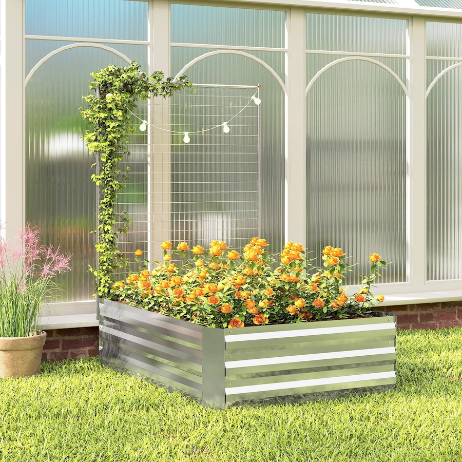 Image 980684_ALTMORE8.jpg, Product 980-684 / Price $74.99, Outsunny Galvanized Raised Garden Bed with Trellis, Open Bottom from Outsunny on TSC.ca's Home & Garden department